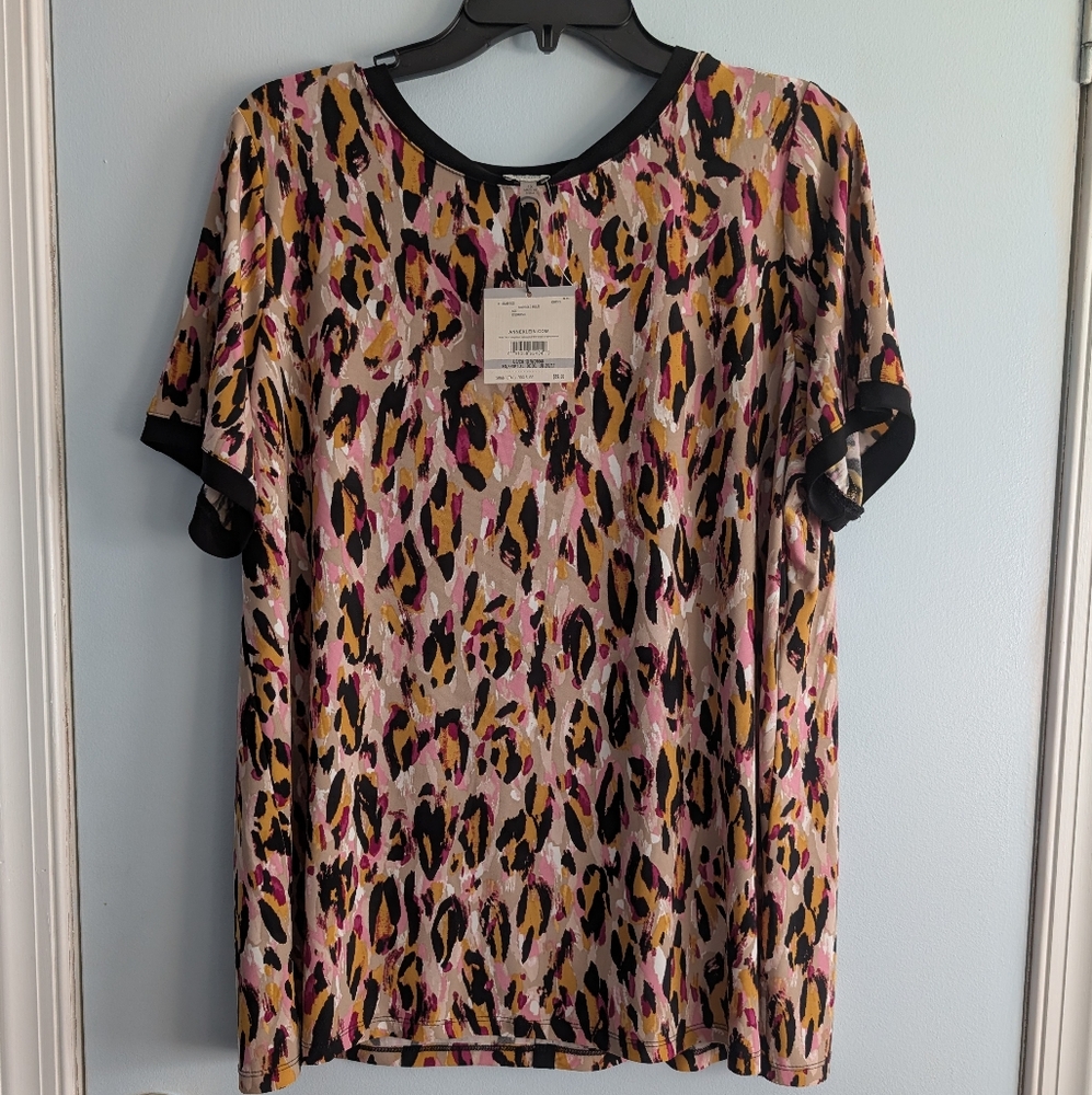 Anne Klein Multicolor Leopard Print NWT Short Sleeve Top